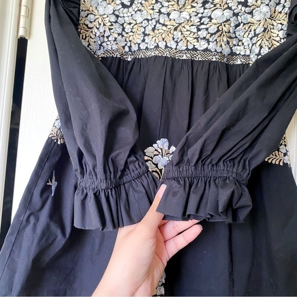 Mi Golondrina Top Fernanda Cotton Floral Embroidered Gray Night Beige Silk S GUC - Picture 3 of 9